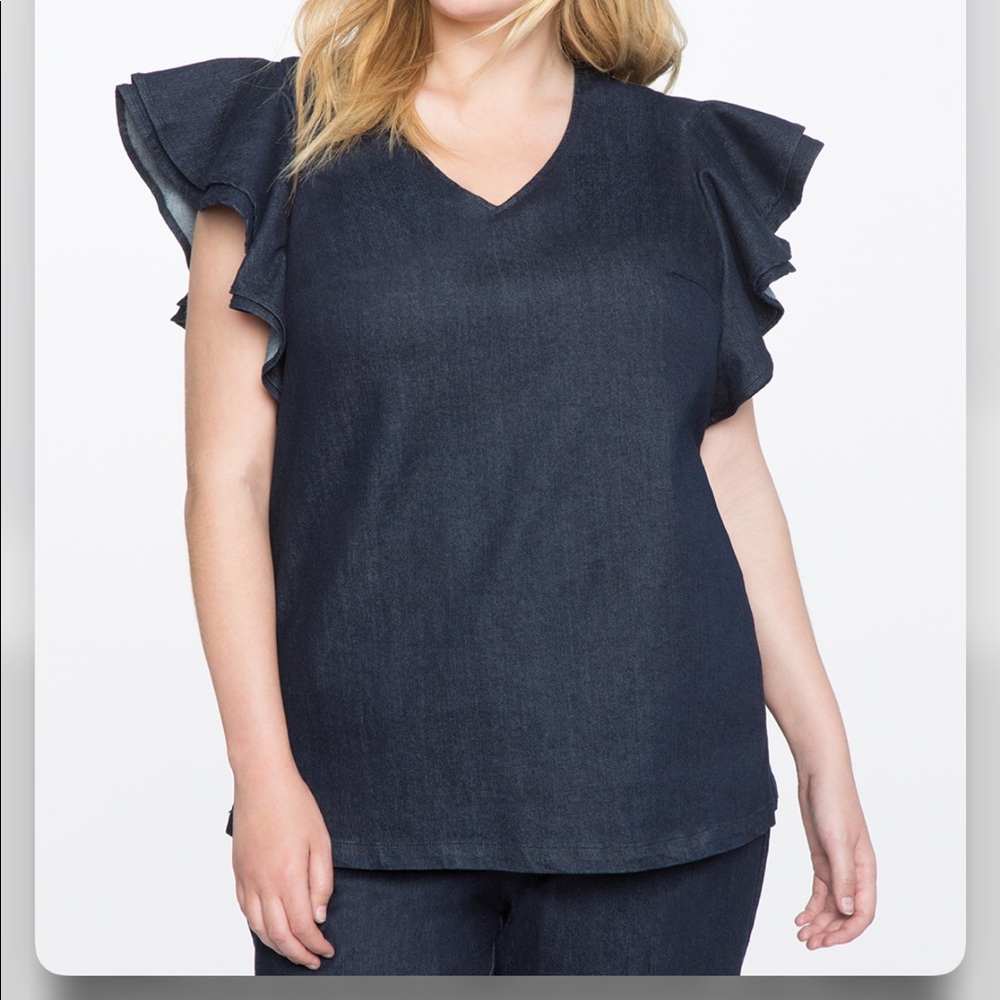 Eloquii denim flutter sleeve shirt